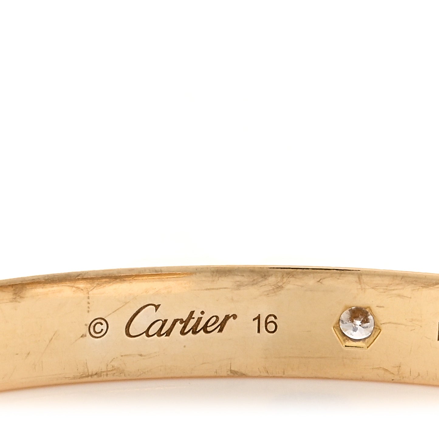 18K Yellow Gold 1 Diamond LOVE Cuff Bracelet 16