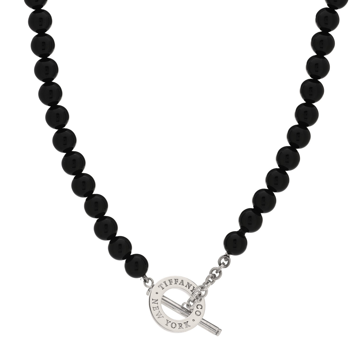 Tiffany Sterling Silver Black Onyx Bead Toggle Necklace 1 of 6