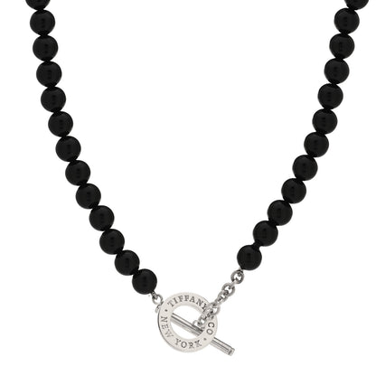 Tiffany Sterling Silver Black Onyx Bead Toggle Necklace 1 of 6
