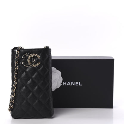 Chanel Caviar Quilted French New Wave Phone Holder With Chain Black 11 of 11