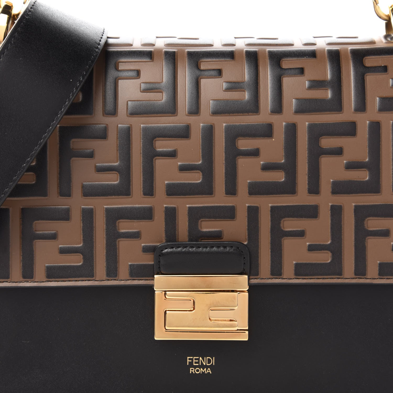 Fendi Vitello Liberty Bi-Color FF 1974 Embossed Kan U Shoulder Bag Black Maya 10 of 10