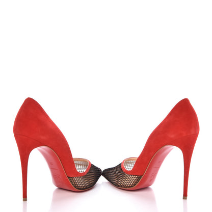 Christian Louboutin Fishnet Suede Miluna 100 Pumps 37 Black Rouge 6 of 12