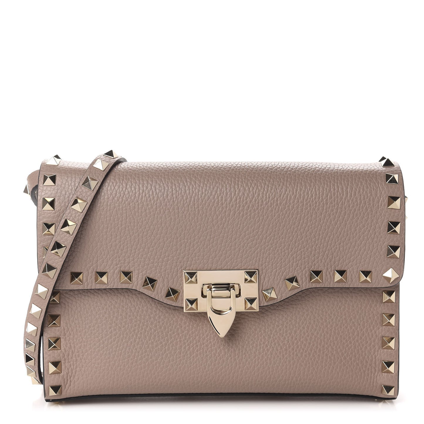 Pebbled Calfskin Medium Rockstud Flip Lock Crossbody Bag Poudre