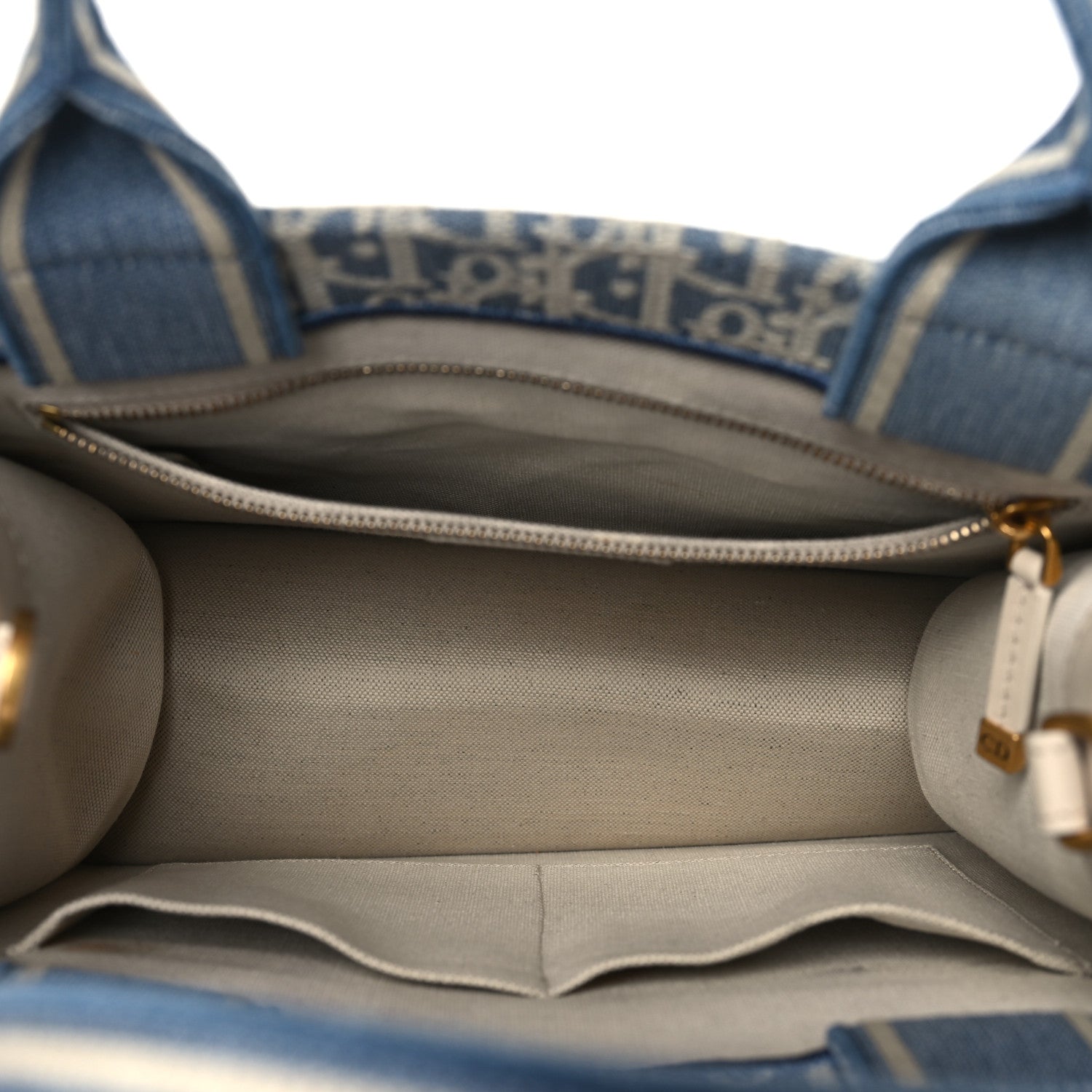 Christian Dior Oblique Chambray Calfskin Small Book Tote With Strap Blue Latte 5 of 10