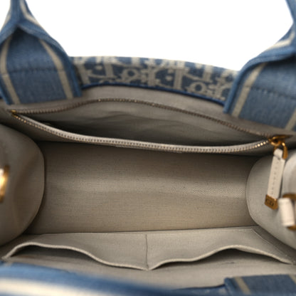 Christian Dior Oblique Chambray Calfskin Small Book Tote With Strap Blue Latte 5 of 10