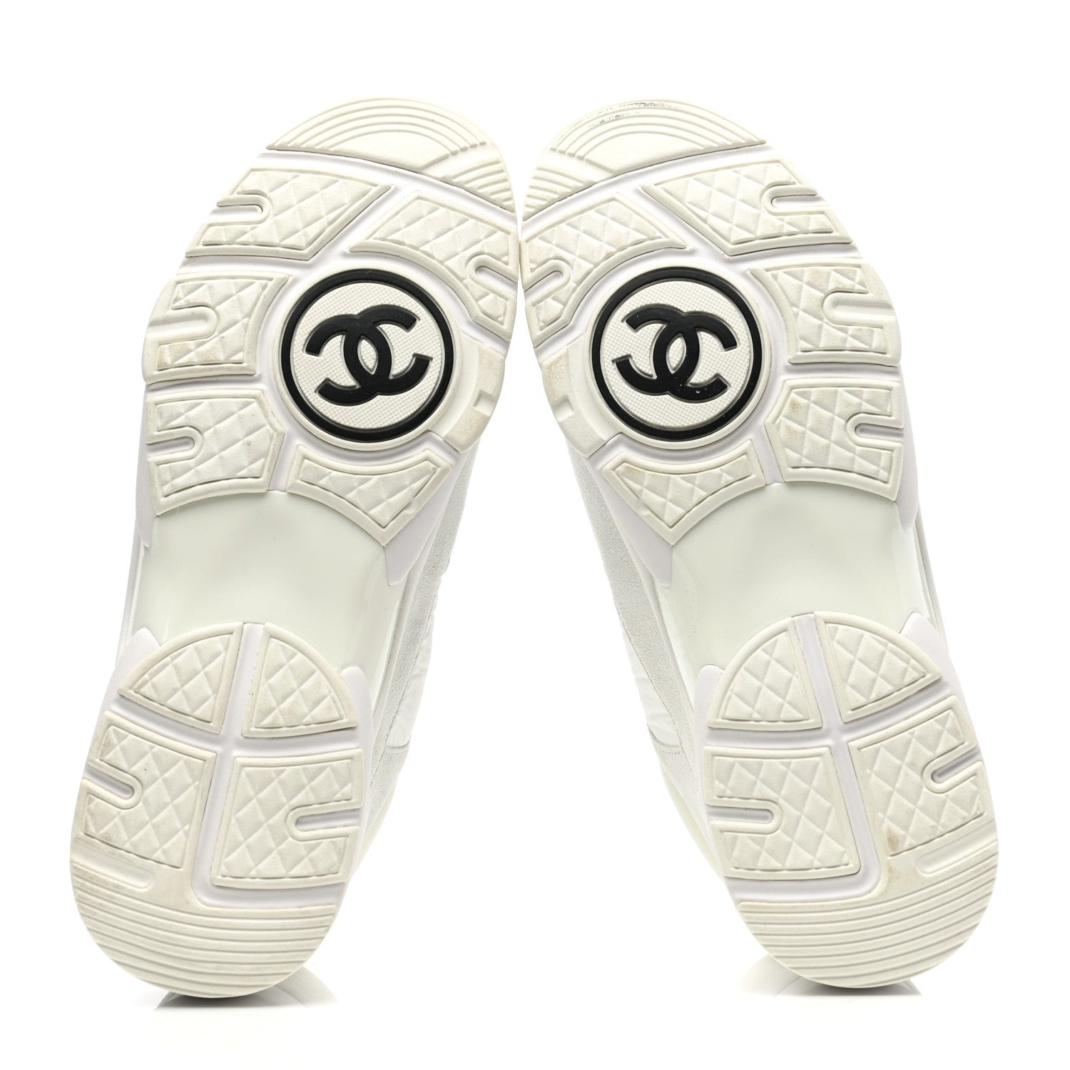 Chanel Suede Calfskin Fabric CC Sneakers 38.5 White 5 of 10