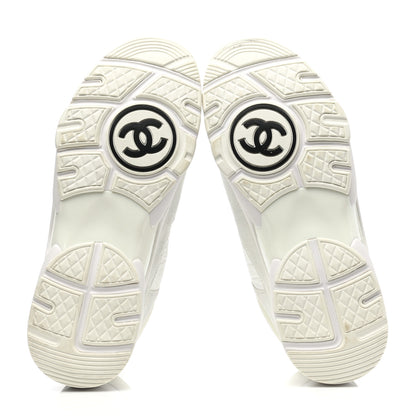 Chanel Suede Calfskin Fabric CC Sneakers 38.5 White 5 of 10