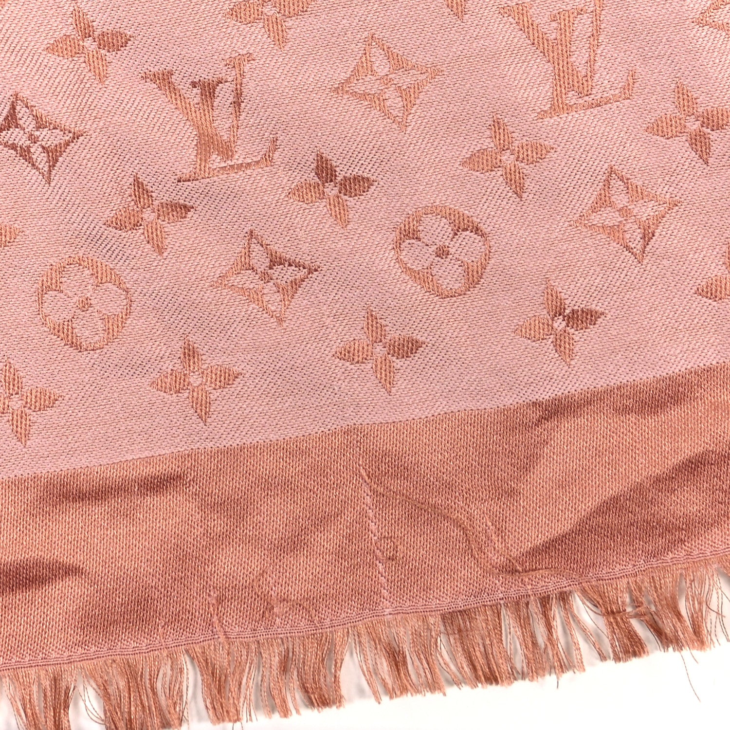 Louis Vuitton Silk Wool Monogram Denim Shawl Beige Pink 10 of 11