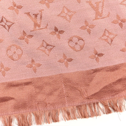 Louis Vuitton Silk Wool Monogram Denim Shawl Beige Pink 10 of 11