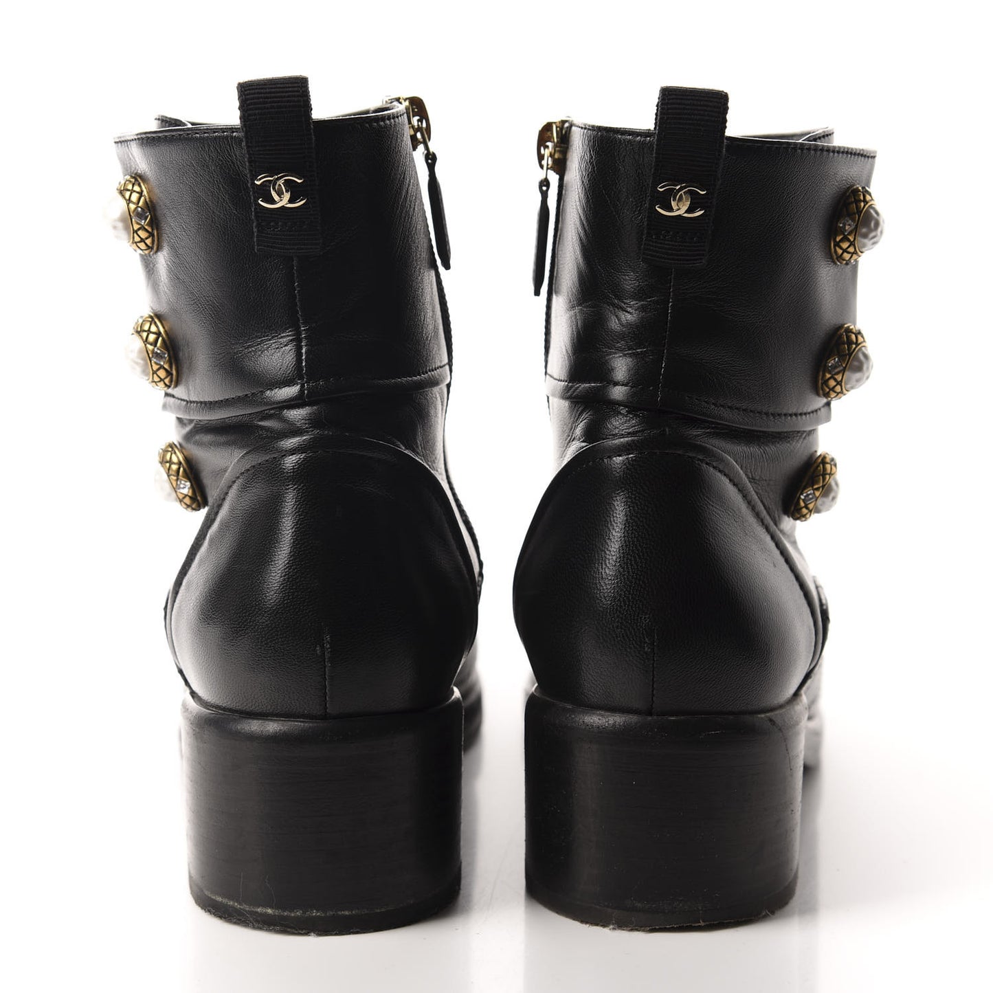 Lambskin Patent Calfskin Quilted Pearl Boots 38.5 Black