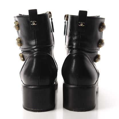 Chanel Lambskin Patent Calfskin Quilted Pearl Boots 38.5 Black 5 of 13