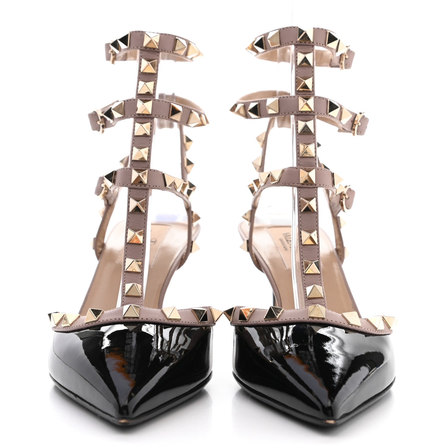 Patent Nappa Rockstud Ankle Strap 65mm Pumps 37 Black Poudre