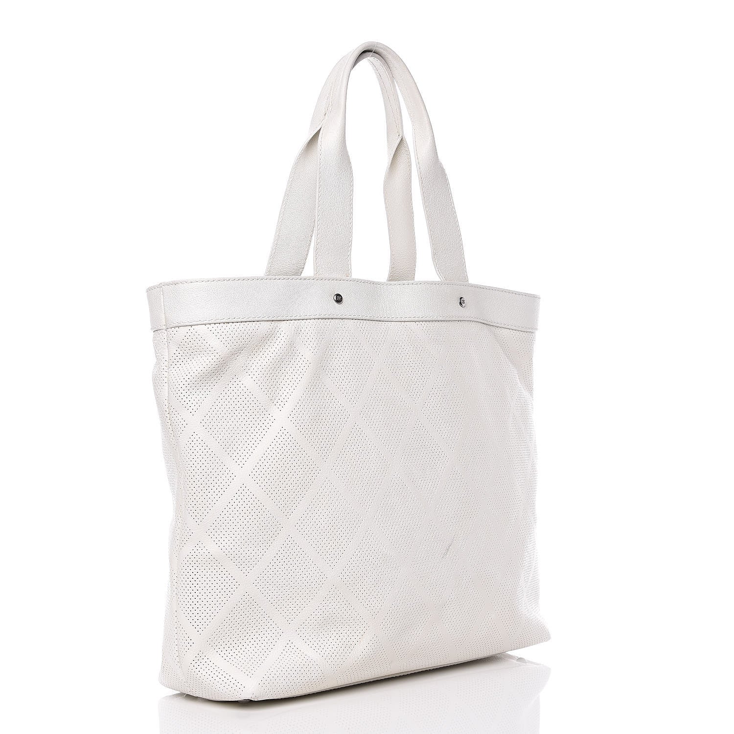 Chanel Goatskin Perforated Large CC Tote White 3 of 29