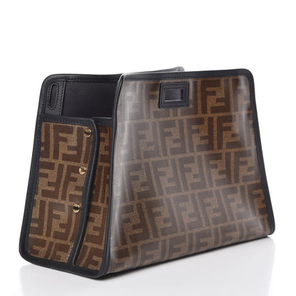 Fendi Glazed Fabric Vitello Century FF 1974 Stamp Patch Mini Peekaboo Defender Cover Mogano Panna Black 3 of 10