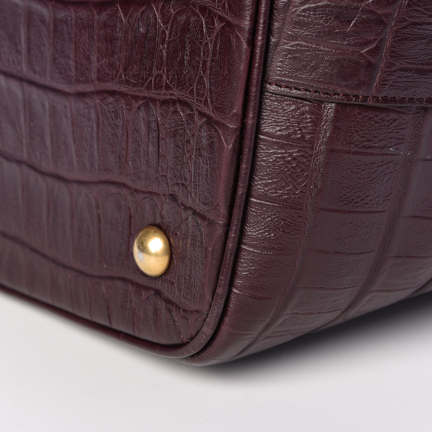 Calfskin Crocodile Embossed Large Emmanuelle Bucket Bag Burgundy