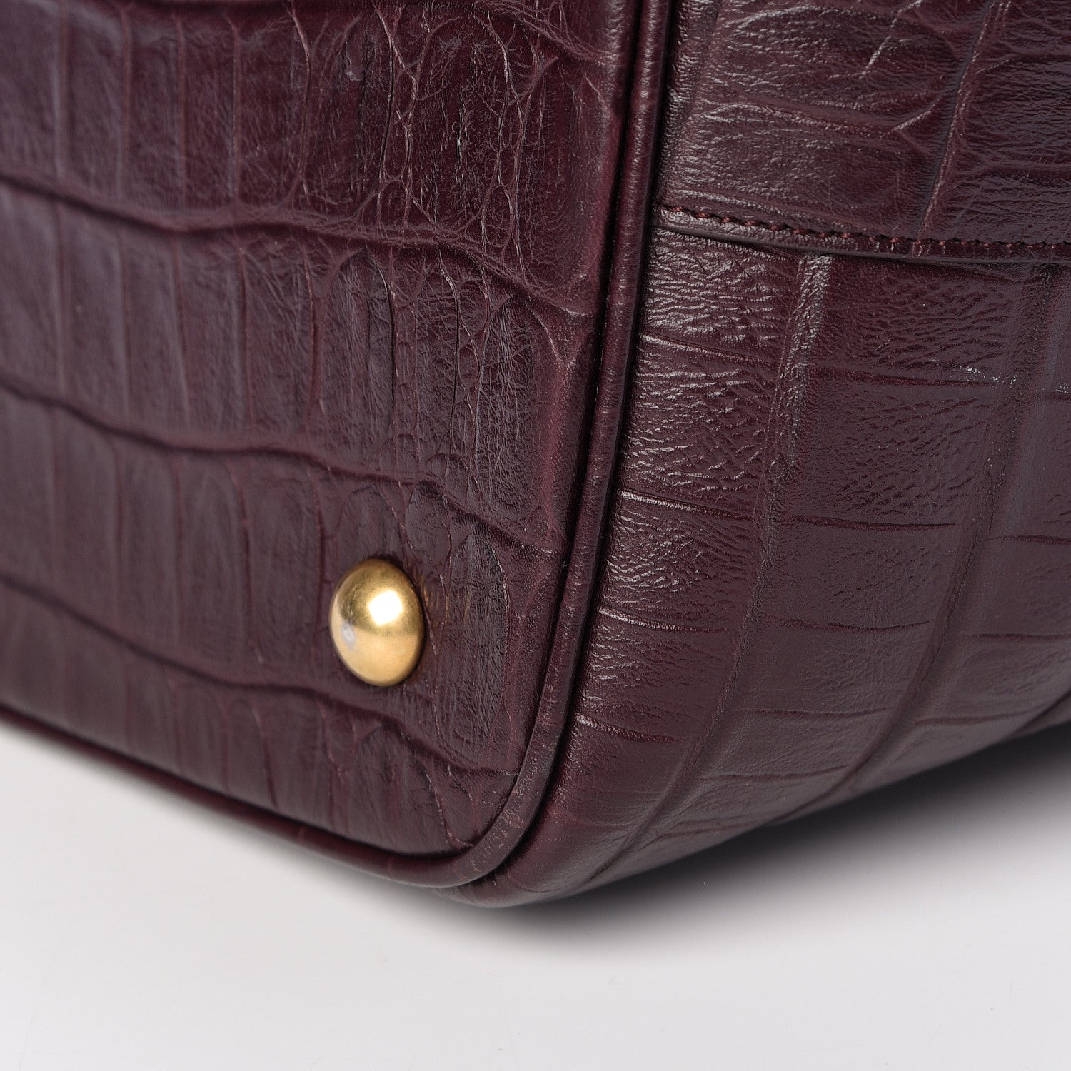 Saint Laurent Calfskin Crocodile Embossed Large Emmanuelle Bucket Bag Burgundy 12 of 12