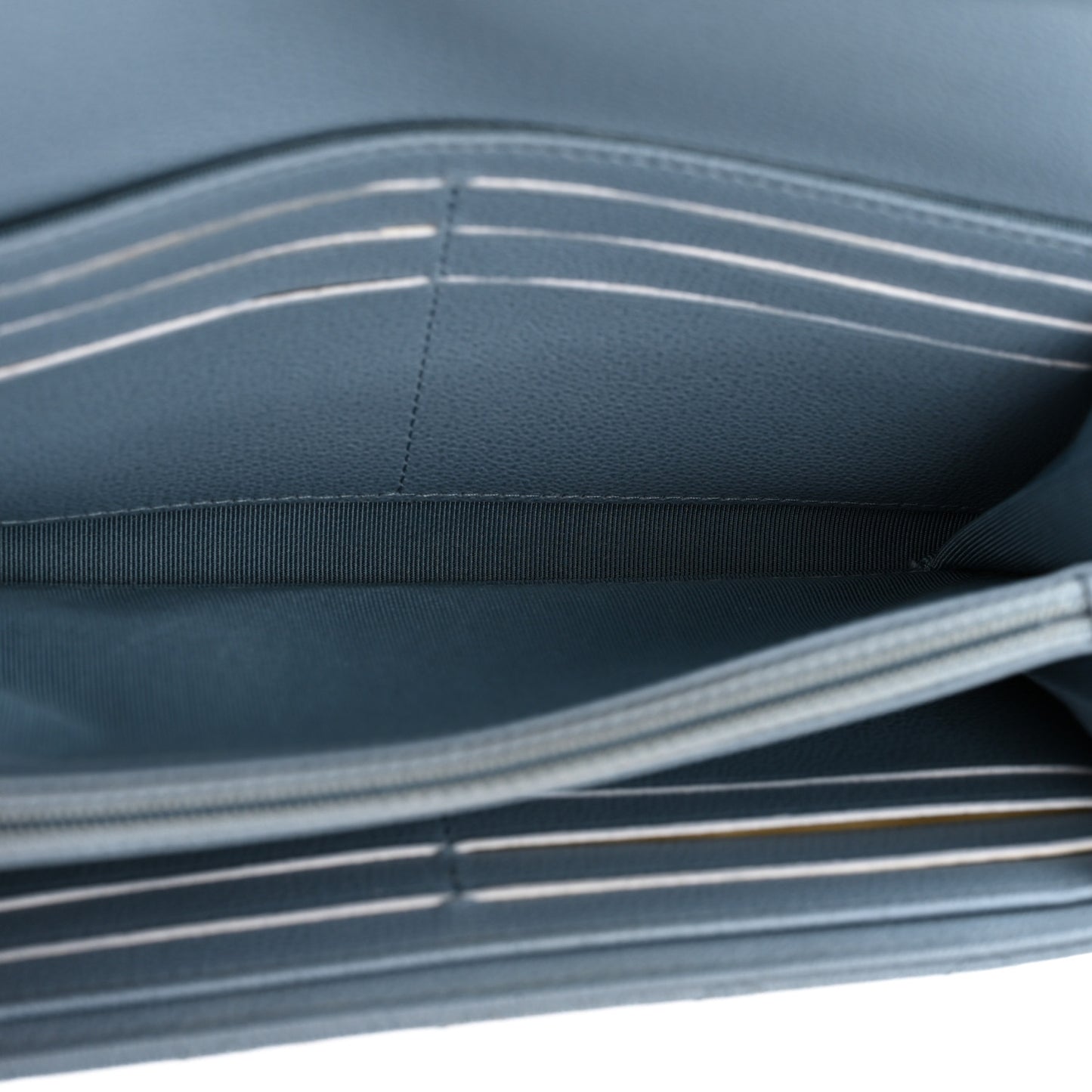 Grained Calfskin Quilted CC Box Flap Wallet Blue