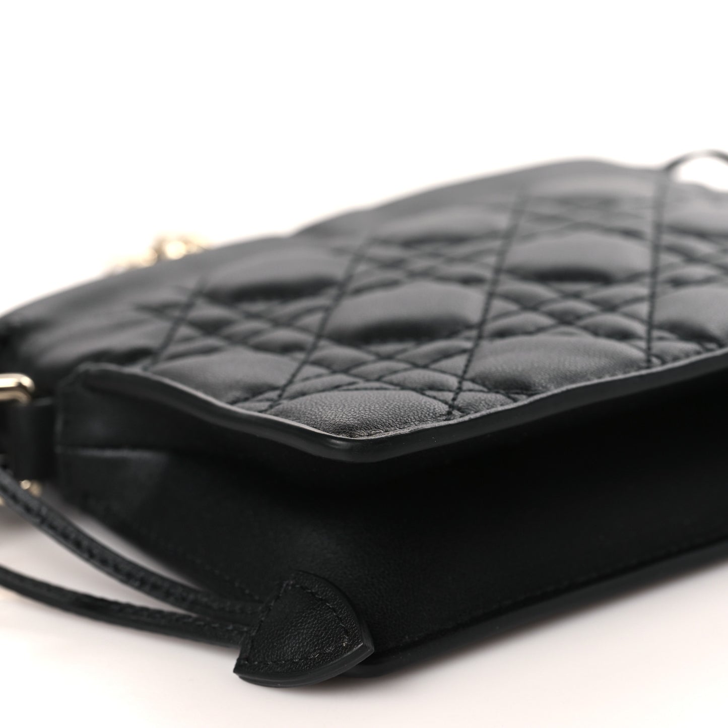Lambskin Cannage Mini Top Handle Drawstring Bag Black