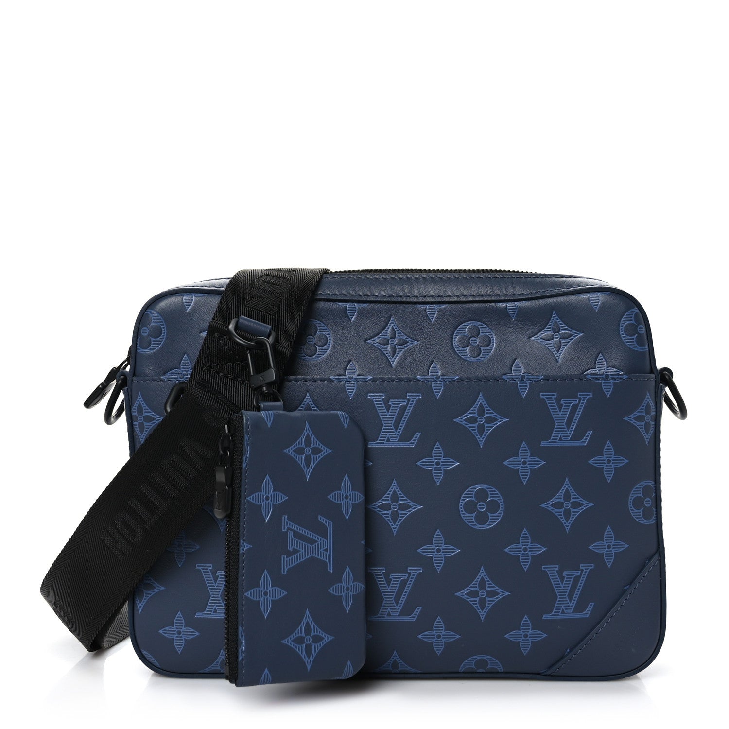 Louis Vuitton Calfskin Monogram Shadow Duo Messenger Navy Blue 1 of 8