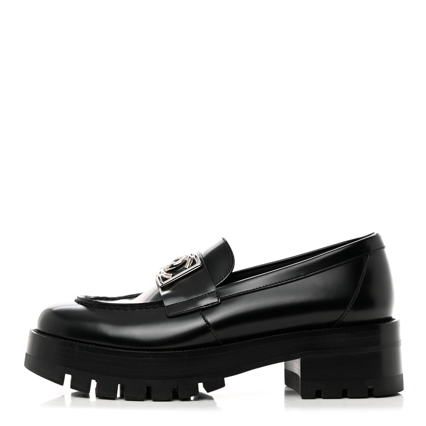 Calfskin Metal CC Loafers 37 Black