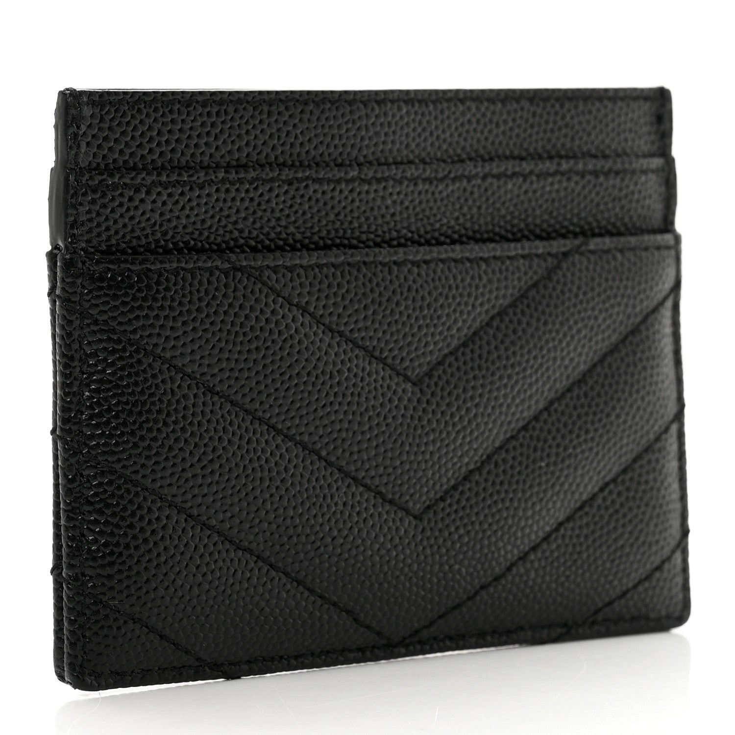 Saint Laurent Grain De Poudre Matelasse Chevron Monogram Credit Card Case Black 3 of 8