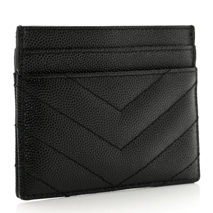 Saint Laurent Grain De Poudre Matelasse Chevron Monogram Credit Card Case Black 3 of 8