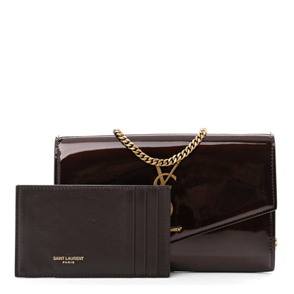 Saint Laurent Patent Uptown Chain Wallet  Brown 3 of 11