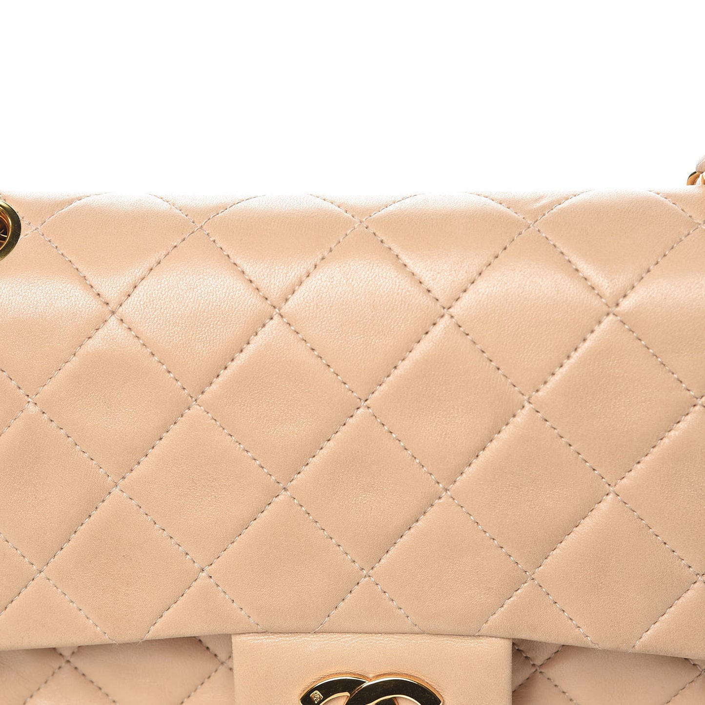 Lambskin Quilted Small Double Flap Beige
