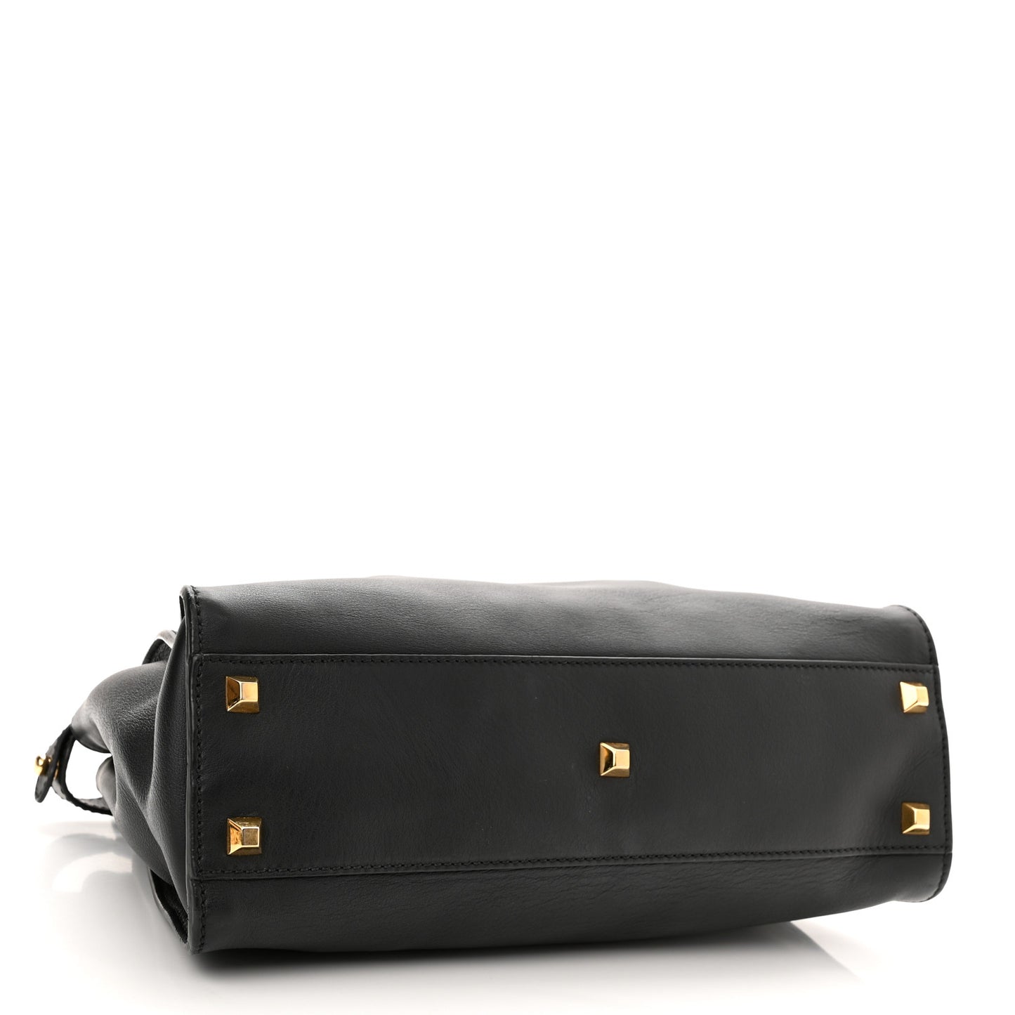 Vitello Seta Gold Studded Medium Peekaboo Iconic Satchel Black