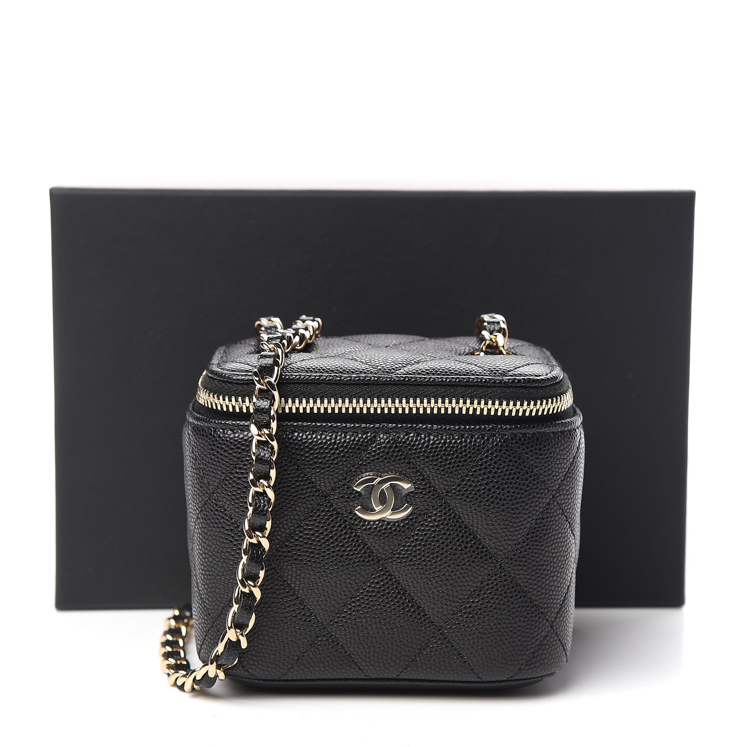 Chanel Caviar Quilted Mini Vanity Case With Chain Black 10 of 10