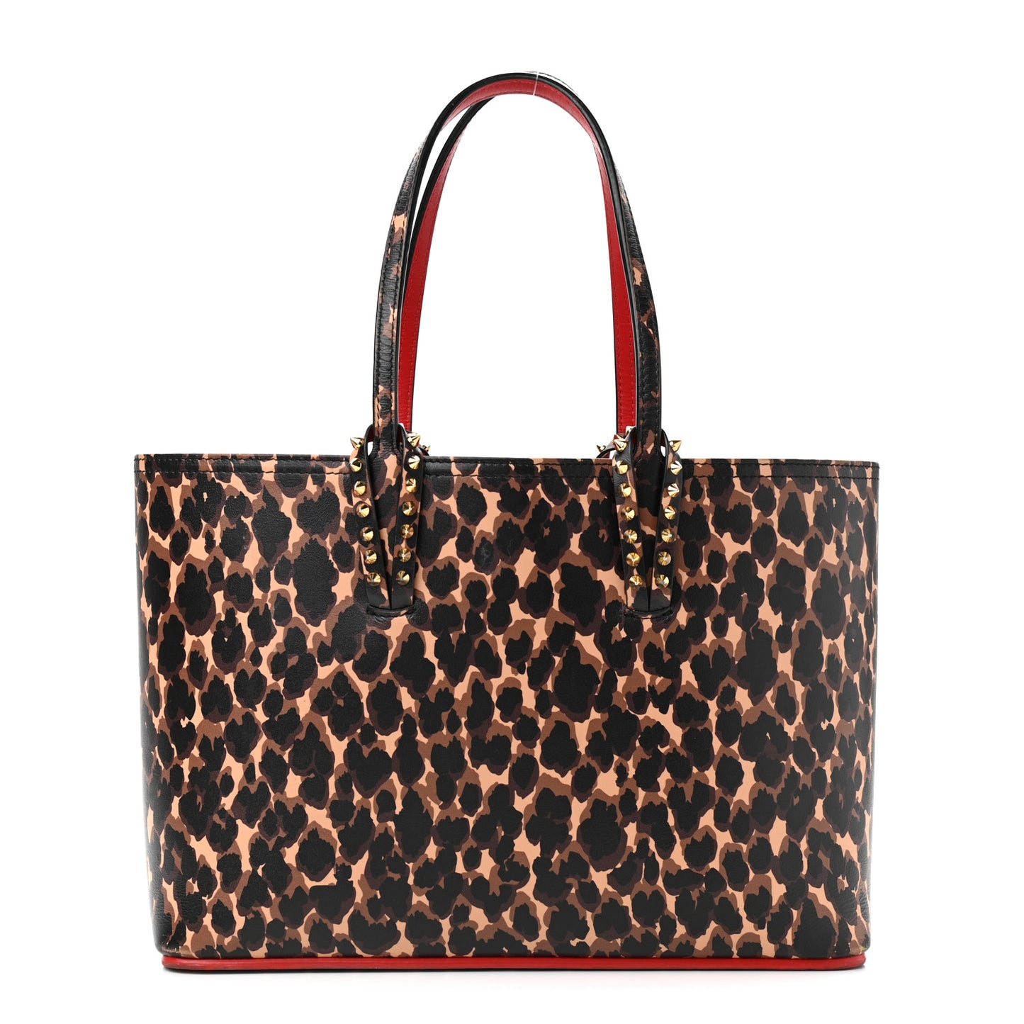Calfskin Leopard Print Spikes Small East West Cabata Tote Brown