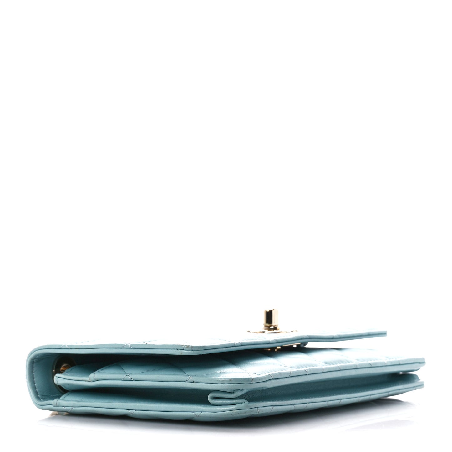 Lambskin Quilted Trendy CC Wallet On Chain WOC Light Blue