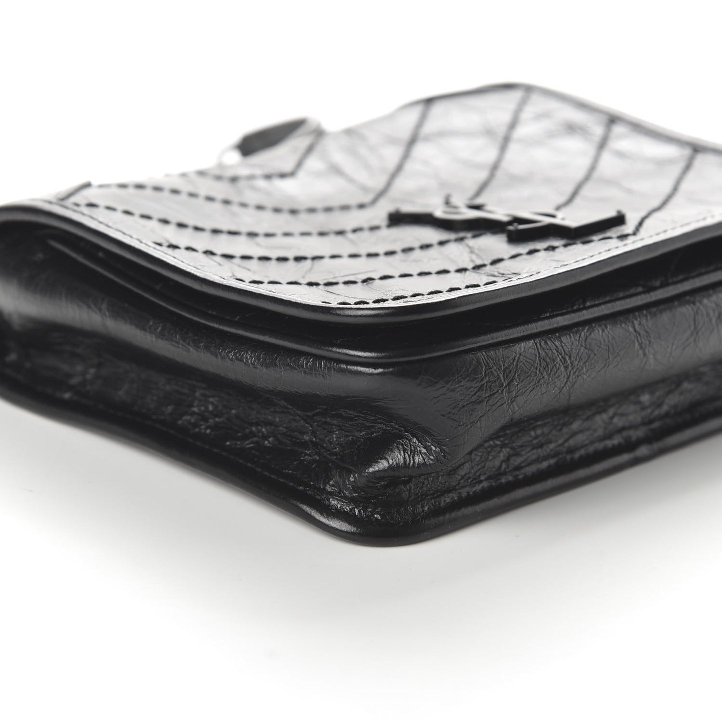 Crinkled Calfskin Matelasse Monogram Niki Chain Wallet Black