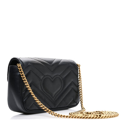 Gucci Calfskin Matelasse Super Mini GG Marmont Shoulder Bag Black 3 of 10