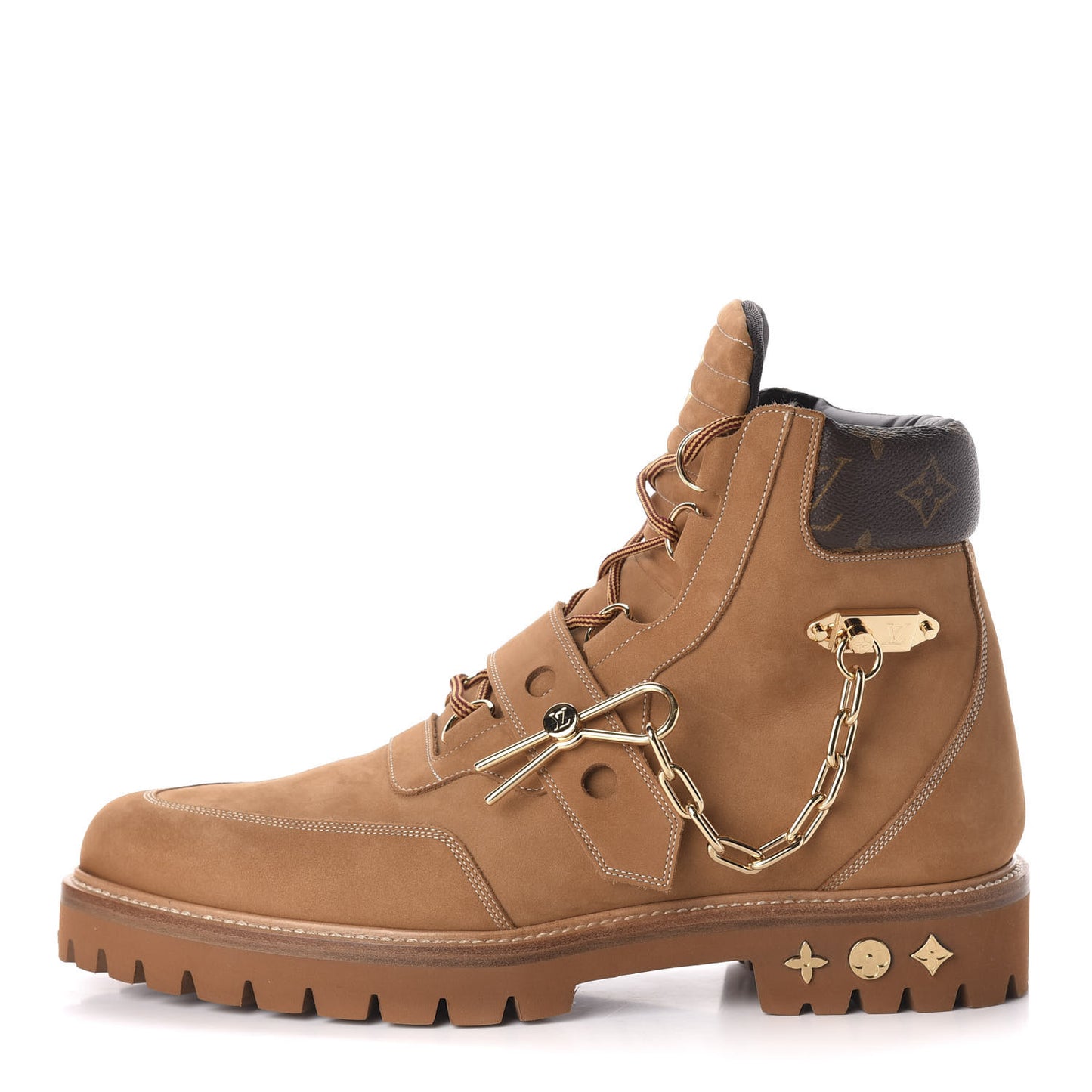 Suede Calfskin Monogram Mens Creeper Ankle Boots 9 Beige