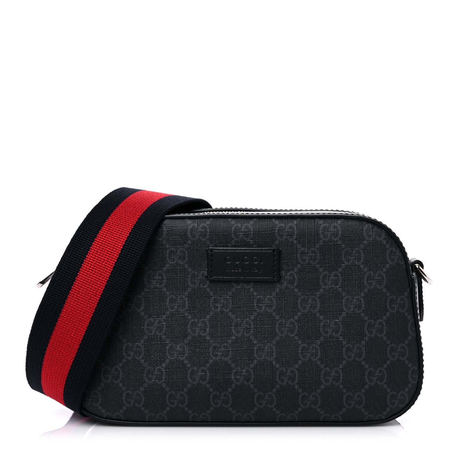 Gucci GG Supreme Monogram Web Shoulder Bag Black Grey 1 of 11