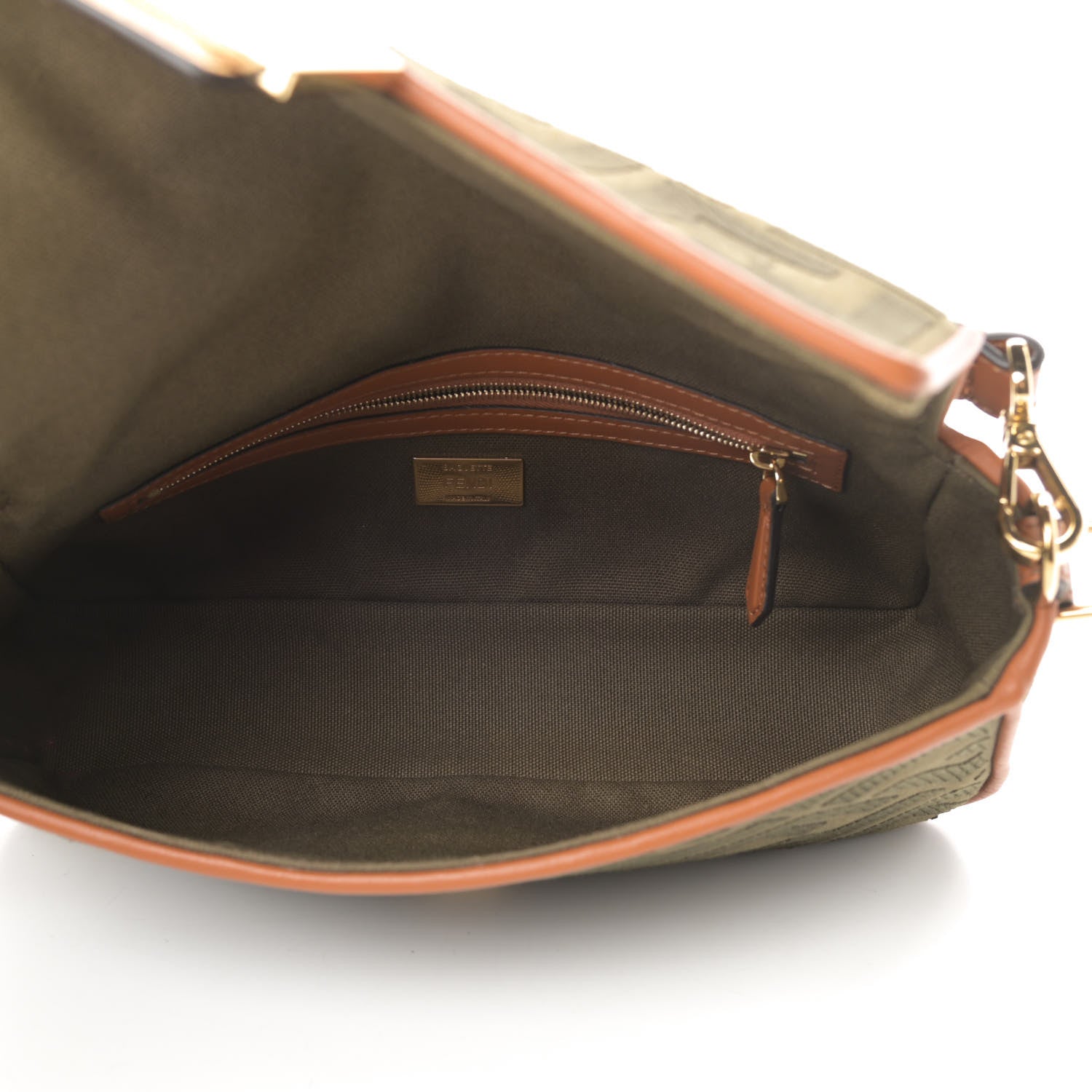 Fendi Canvas Vitello King FF Embroidered Baguette Amazzonia Cuoio 5 of 10