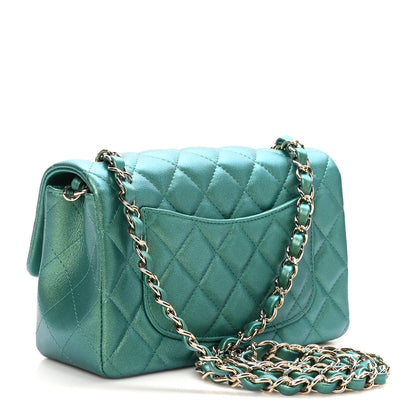 Chanel Iridescent Calfskin Quilted Mini Rectangular Flap Green 2 of 11