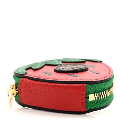 Gucci Textured Dollar Calfskin Retro Interlocking G Fruttini Strawberry Coin Case Bag Charm Key Holder 4 of 8