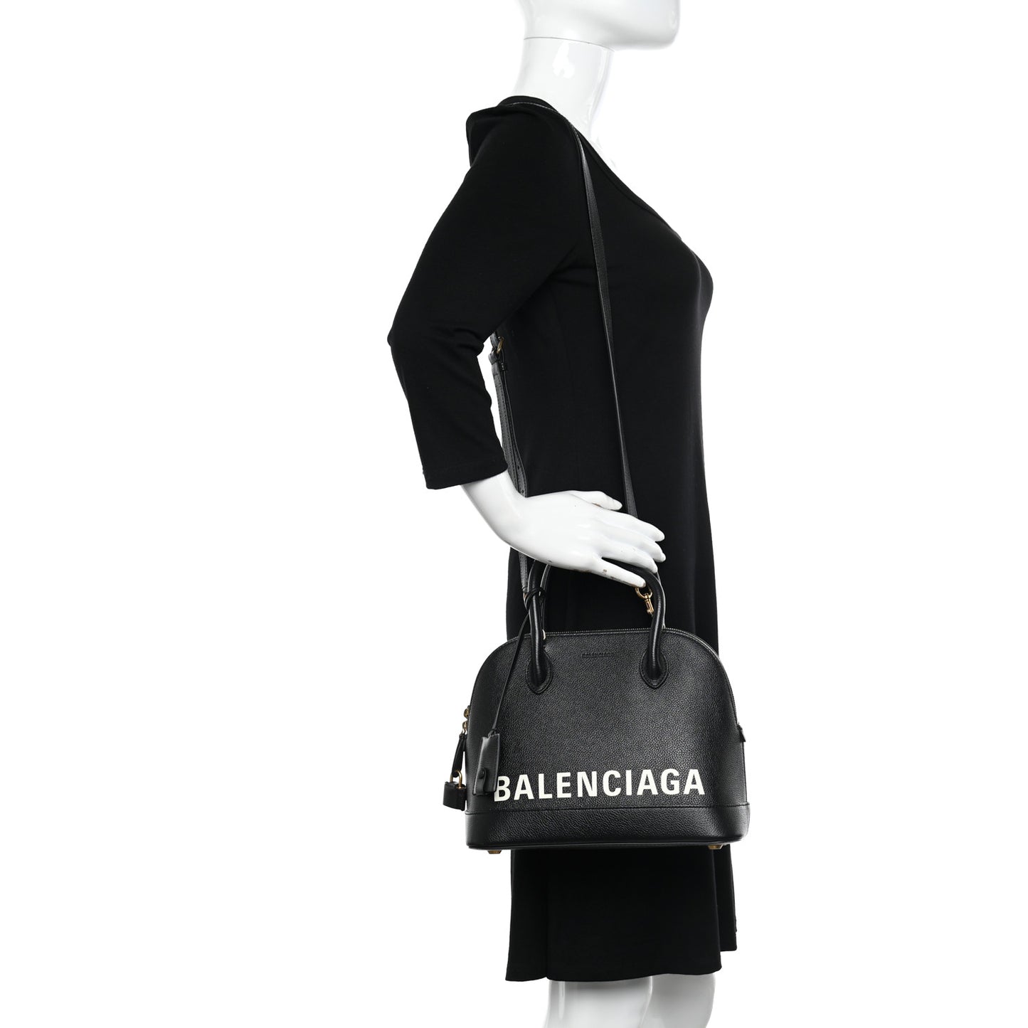 Grained Calfskin Logo S Ville Top Handle Bag Black White