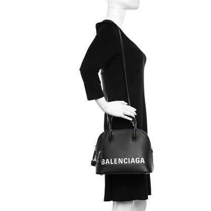 Balenciaga Grained Calfskin Logo S Ville Top Handle Bag Black White 2 of 11