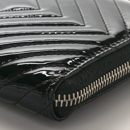 Chanel Patent Chevron Quilted CC Zip Around Wallet Black 9 of 13