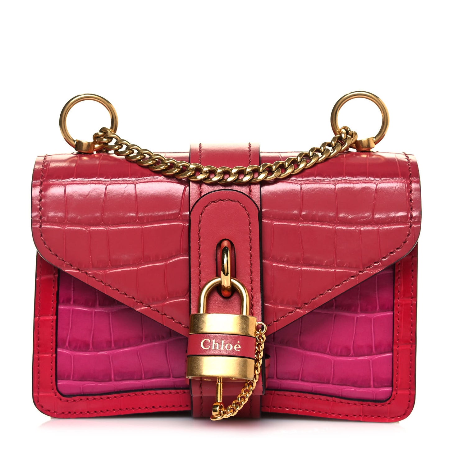 Calfskin Crocodile Embossed Mini Aby Chain Shoulder Bag Graphic Pink