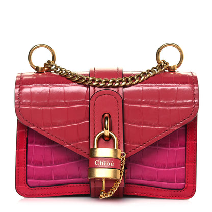 Chloe Calfskin Crocodile Embossed Mini Aby Chain Shoulder Bag Graphic Pink 1 of 14