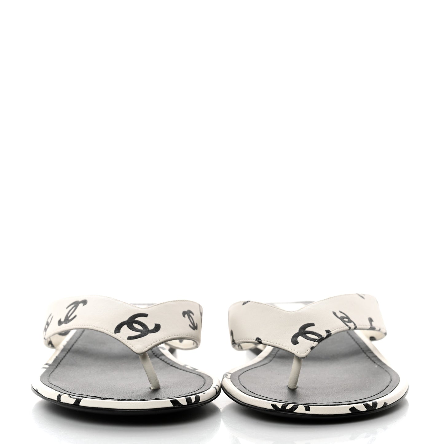 Lambskin Printed CC Thong Sandals 39.5 White Black