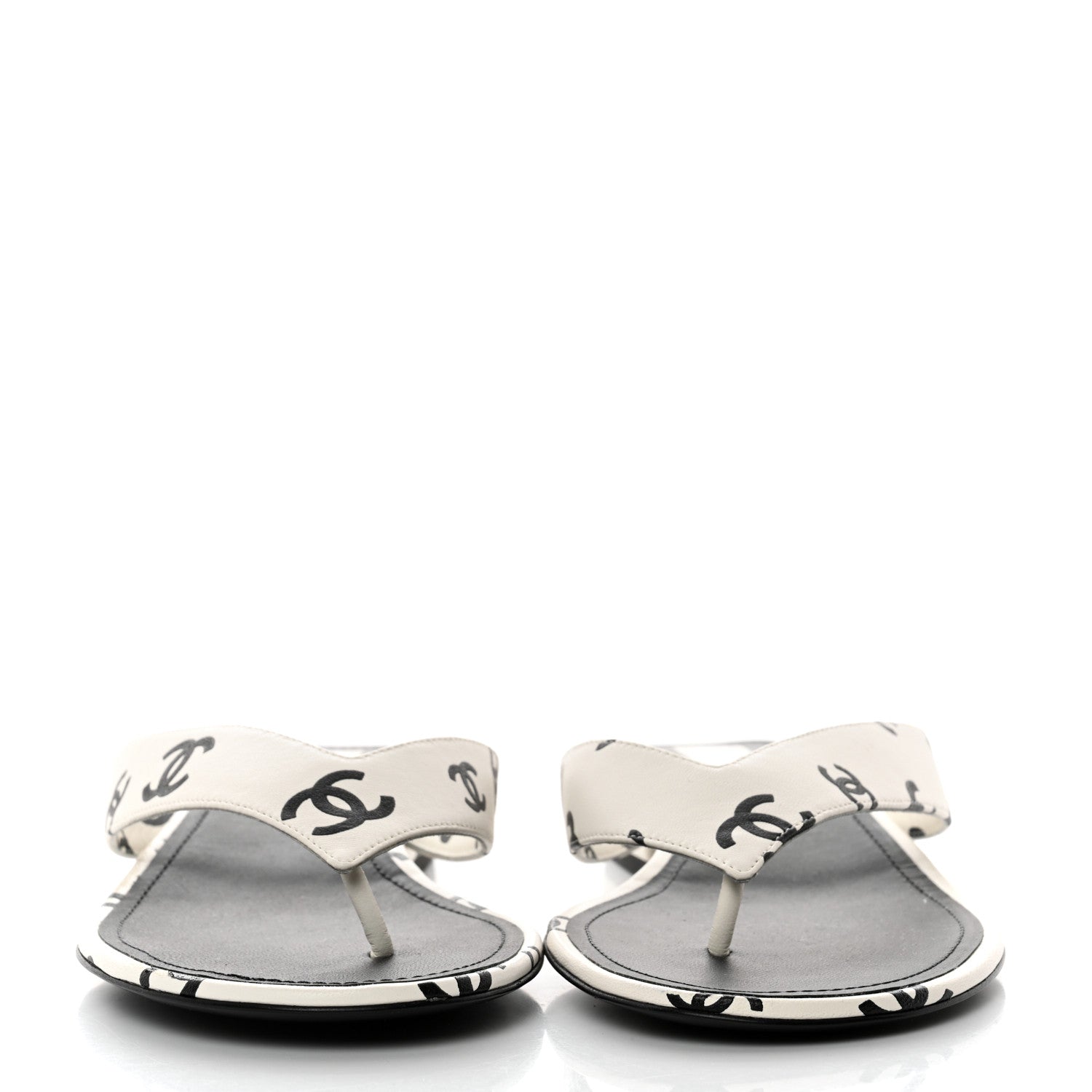 Chanel Lambskin Printed CC Thong Sandals 39.5 White Black 2 of 9