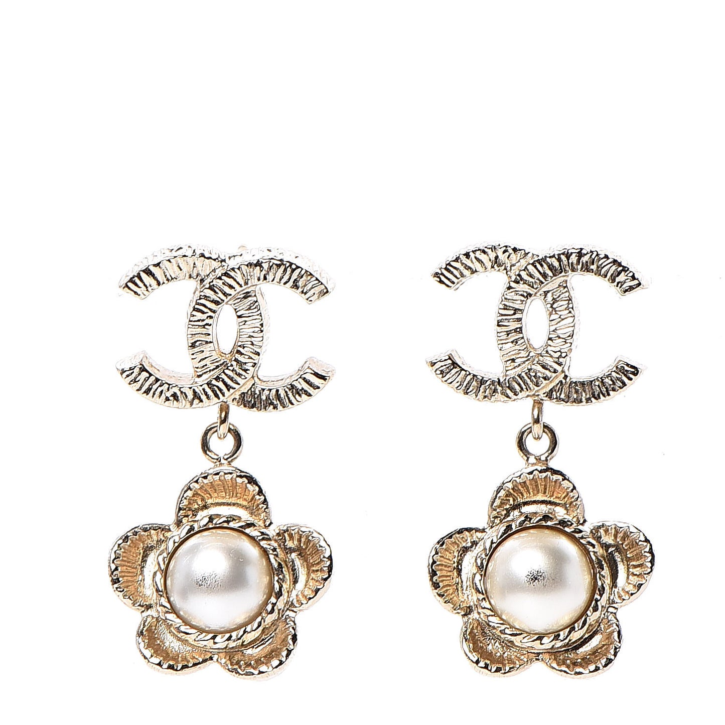 Pearl Camellia CC Drop Earrings Gold