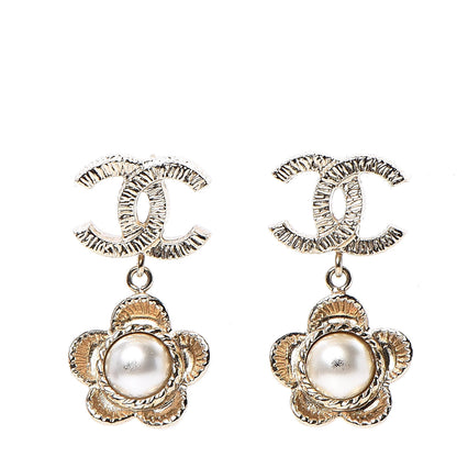 Chanel Pearl Camellia CC Drop Earrings Gold 1 of 6