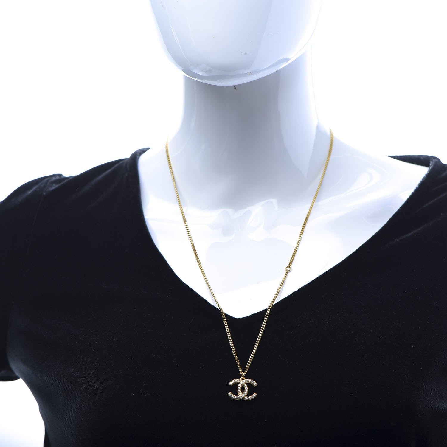 Chanel Crystal CC Pendant Necklace Gold 2 of 7