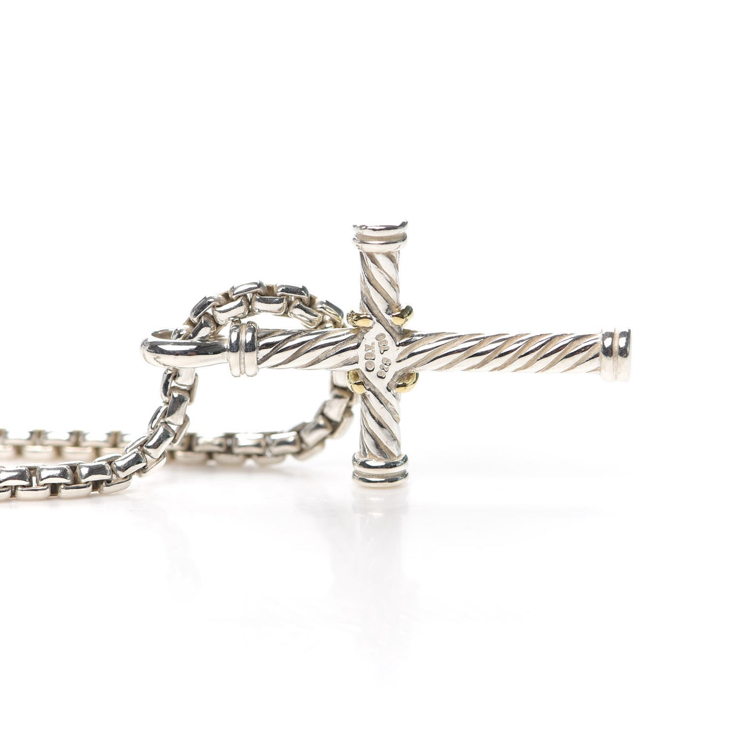 Sterling Silver 18K Yellow Gold 29mm Cable Cross Pendant Necklace